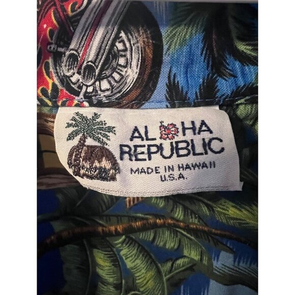 Aloha Republic Vintage Hawaiian Tiki Button Shirt Large Pocket All Over Print - Picture 8 of 9